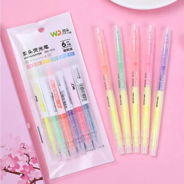 6pcs Cute Multi Color Highlighter Pen Fluorescent Pen Double-Headed Marker pen