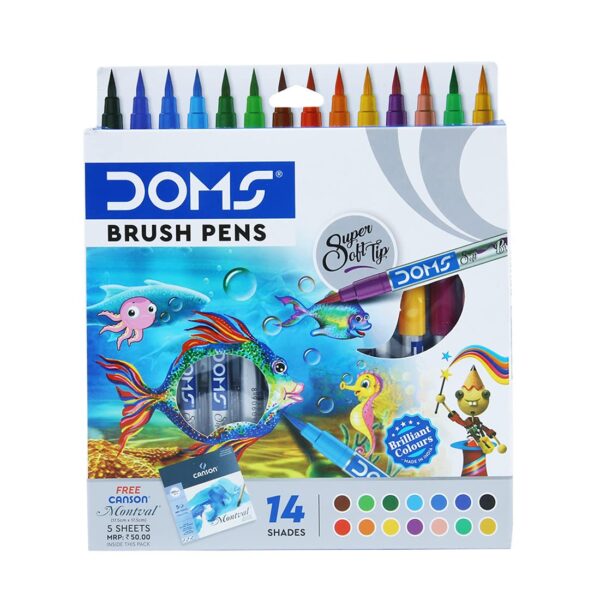 DOMS 14 Shades Brush Pen Box Pack | Super Soft Tip With Brilliant Colors | Water Based Ink Which Gives Water Color Effect