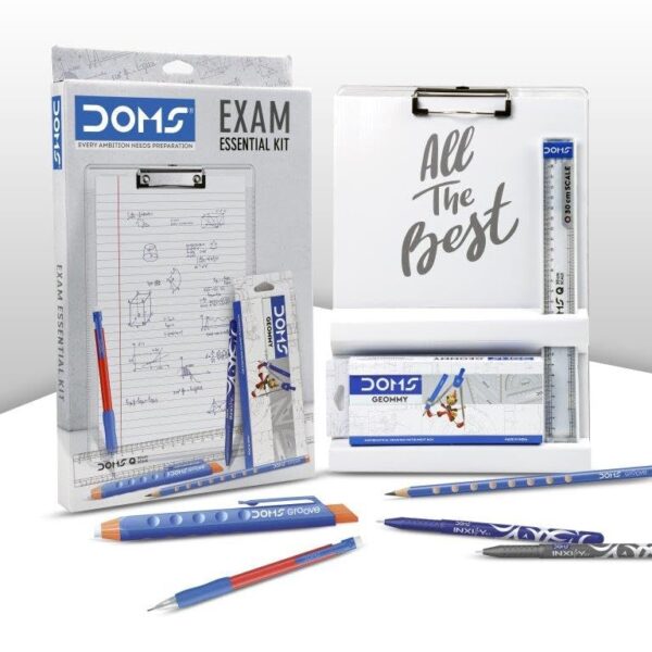 DOMS EXAM Essential KIT, Writing pad, Geometry Box, Pen, Pencil, Erasers, Mechanical Pencil