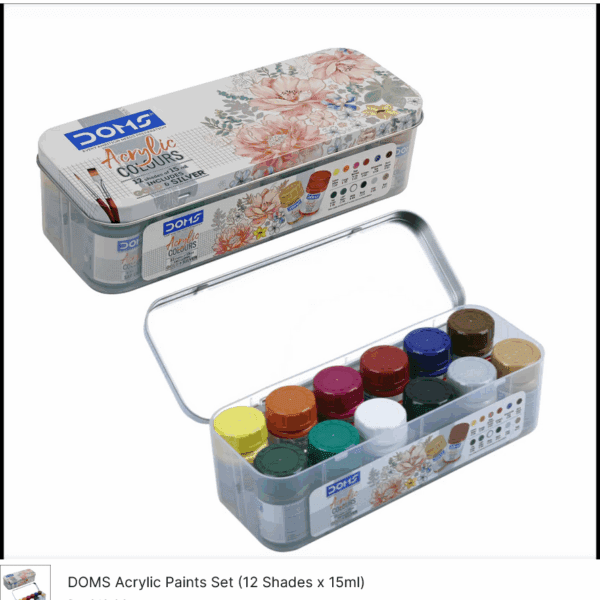 Doms Acrylic Colours 12 Shades Kit15ml| Includes Gold & Silver With 2 Brushes Included in the Box| DIY Paint Rich Pigment Paint For Canvas Wood Metal Leather|