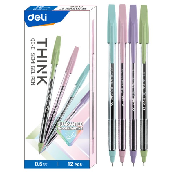 Deli EQ8C Semi Gel pen BlACK 12 set box