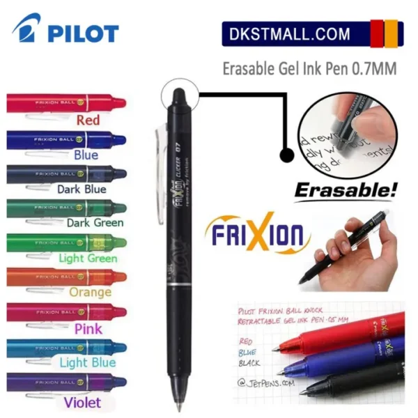 Pilott FriXion Ball Clicker Eraseable Gel Ink Rollerball Pen 0.5mm / 0.7mm