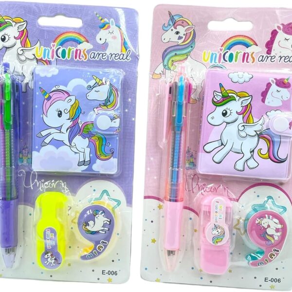 Caught Trendy Cute Unicorn Mini Dairy Set With Multi Color Pen And Cute Mini Unicorn Tape Mini Highlighter Cute Stationary For Boys&Girls And