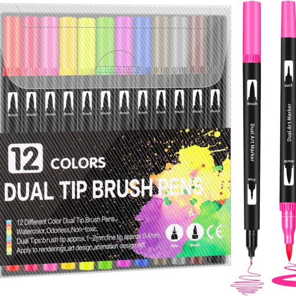 dual tip brush pen 12 colors dual tip brush marker pens for kids adult calligraphy drawing