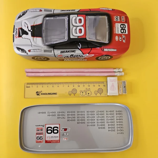 Metal Car Shaped Pencil Box case with Wheels & Movable car Seats Pencil Box