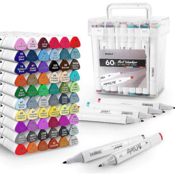 Baile 60 Colors Art Markers Set, Dual Tips Permanent Artist Coloring Drawing