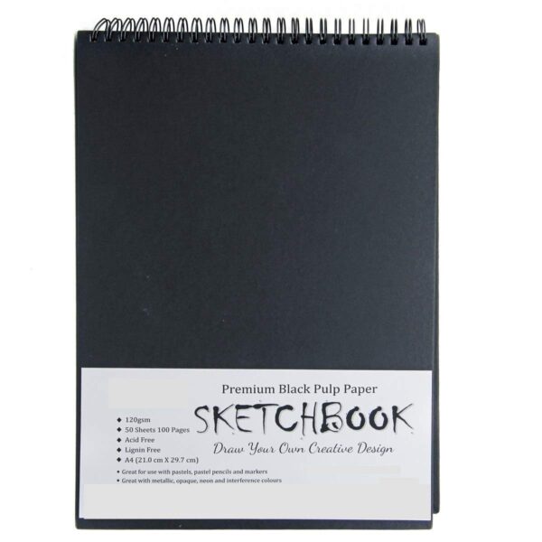 Black Sketch Book, A5/A4 (spiral) Good Quality Drawing and painting