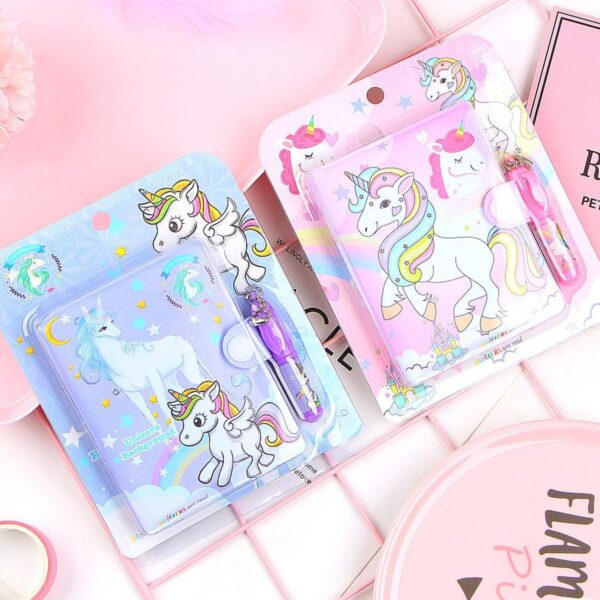 Caught Trendy Cute Unicorn Mini Dairy Set With Multi Color Pen And Cute Mini Unicorn Tape Mini Highlighter Cute Stationary For Boys&Girls And