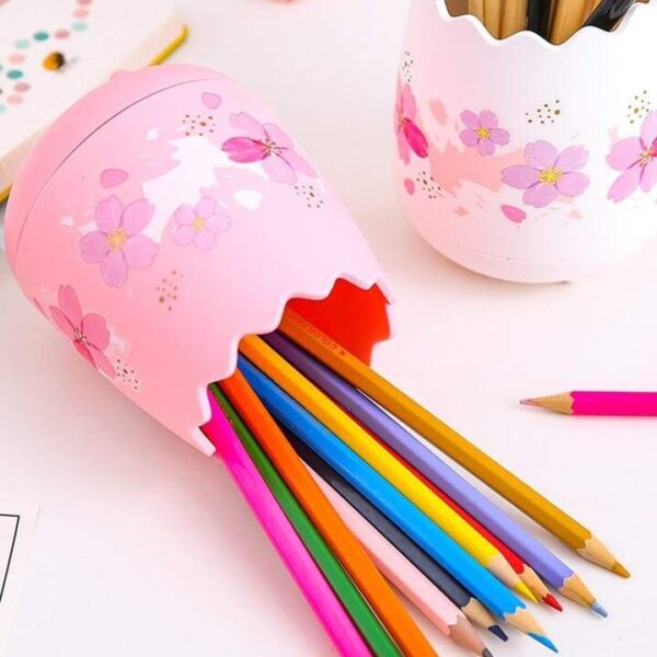 M&G Cherry Blossoms Egg Pen Holder Pink Creative Storage Pencil Case Office Desk Pen Organizer Stationery Gifts for Students