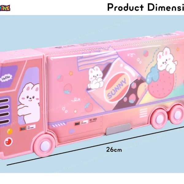 Toyshine Double Compartment Bus Pencil Box With Moving Tyres, Button Enabled Storages and Sharpner For Kids