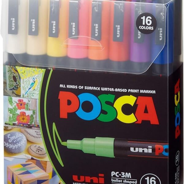 POSCA ACRYLIC PAINT MARKER PC-3M FINE SET 16 BASIC COLORS PXPC3M16SET