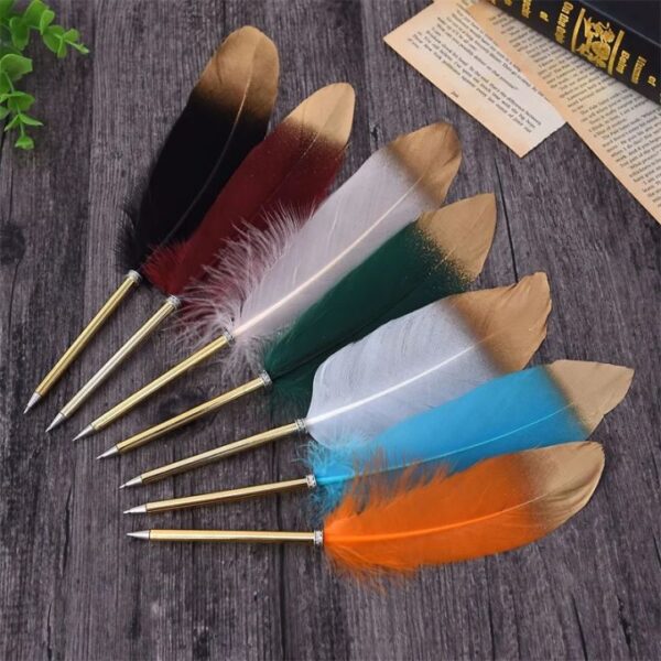 Creative Spray Gold Feather Pen Ballpoint Pen Feather Neutral Pen Custom Brush Christmas Gift Wedding Sign Pen - Pen