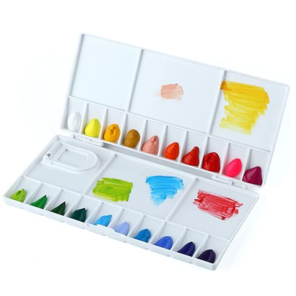 Color Mixing Plate Portable White Watercolor Paint Palette Case Folding Palette Box 20 Wells for Watercolor Gouache Acrylic and Oil Paint with 5 Mixing Area Pack of 1 (White)