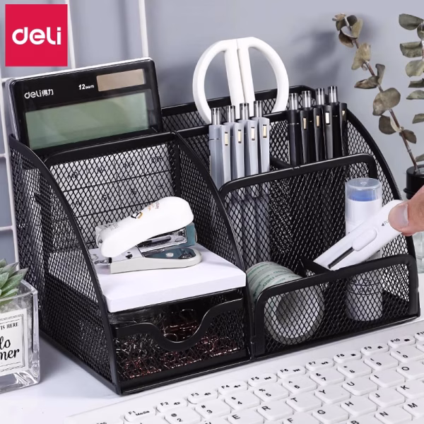 Deli pen holder creative pen holder office multifunctional metal pen holder desktop office supplies storage box