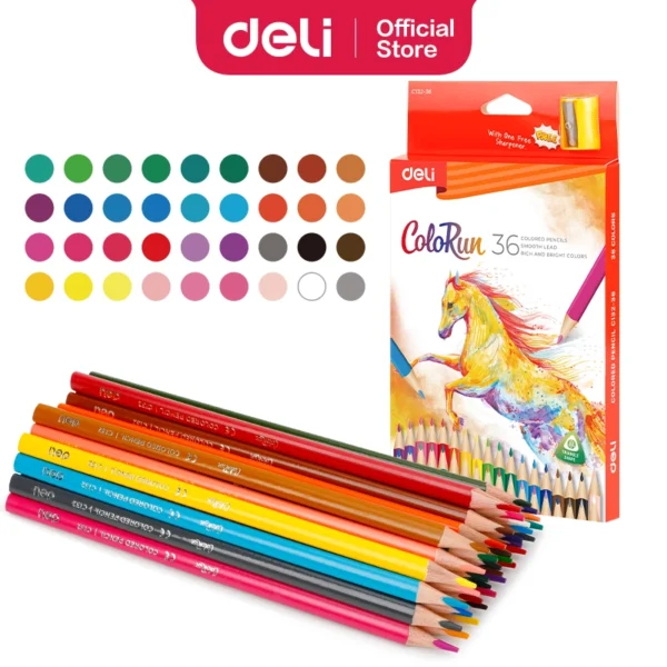 Deli 37126 Triangular Colored Pencils Pack of 36 colour