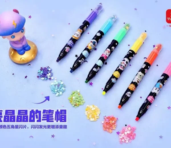 6 Different Color Star Shape Stamp Marker Pen with Star Shape Glitter